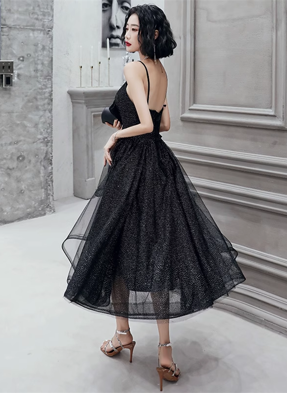 Black Straps Tulle Short Homecoming Dress Prom Dress, Little Black Party Dresses