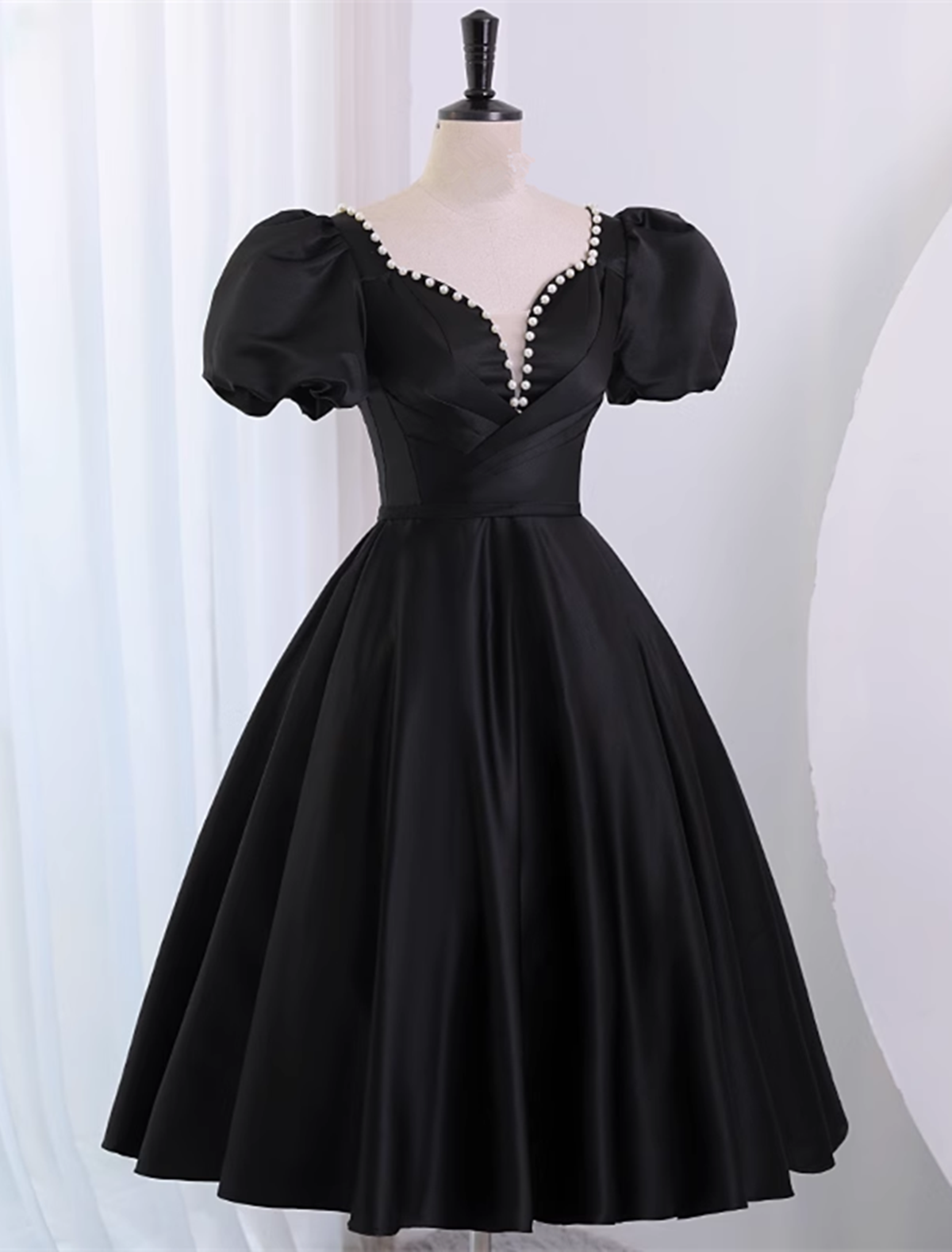 Black Homecoming Dress Short Black Satin Short Sleeves Prom Dress Party Dress, Black Homecoming Dre Cutedressy Black Homecoming Dress Short Black Satin Short Sleeves Prom Dress Party Dress, Black Homecoming Dre Cutedressy