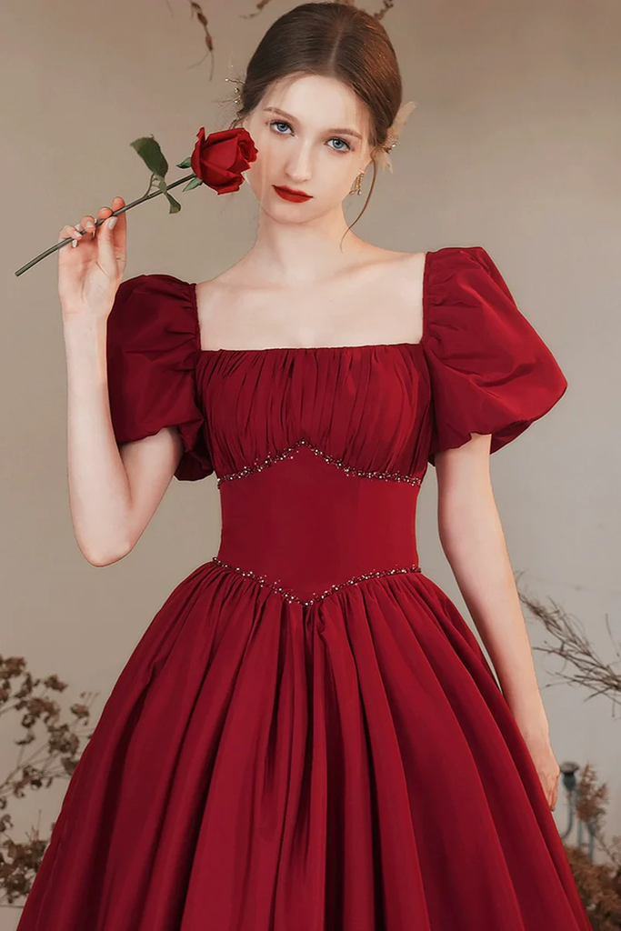 Wine Red Scoop A-line Long Formal Dress, Wine Red Simple Prom Dress main image 1