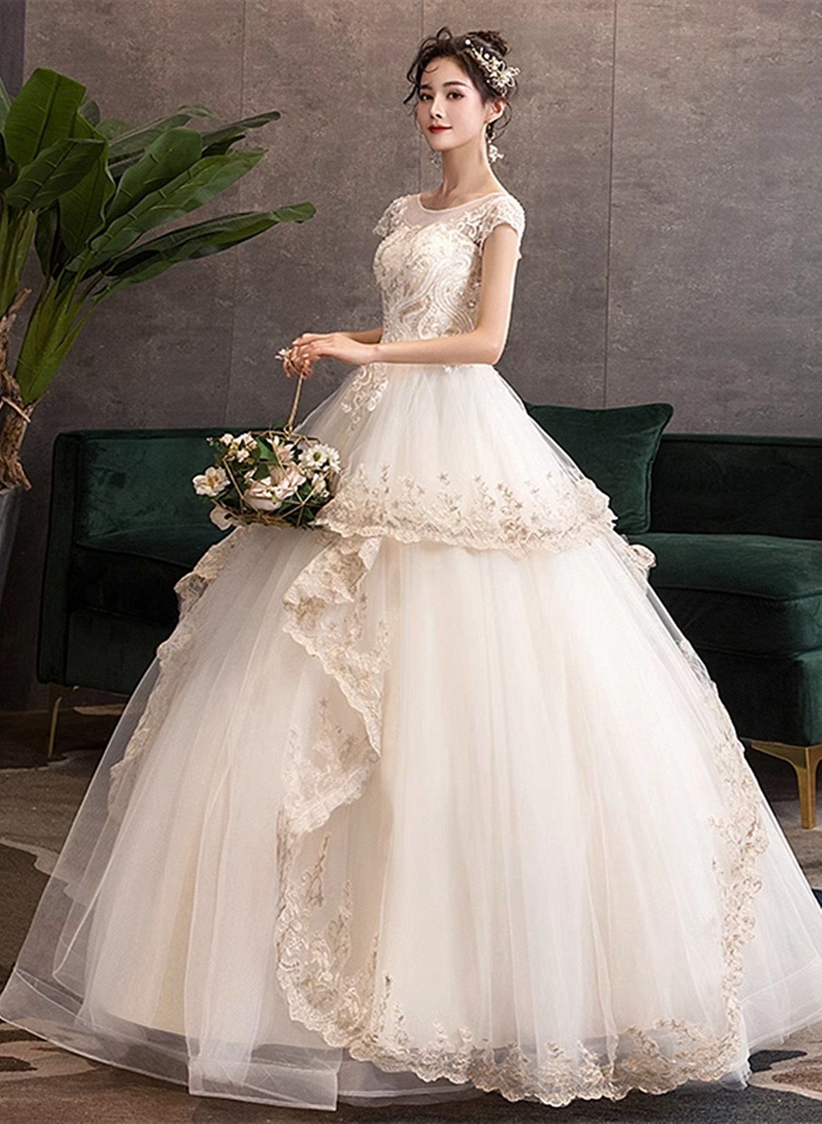 Ivory Tulle with Lace Short Sleeves Sweet 16 Dress, Ivory Tulle Ball G Cutedressy Ivory Tulle with Lace Short Sleeves Sweet 16 Dress, Ivory Tulle Ball G Cutedressy