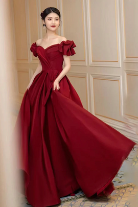 Wine Red Sweetheart A-line Long Party Dress, Wine Red Simple Prom Dress Evening Dress