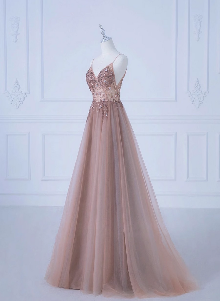 Gorgeous Pink Square Neck Satin Print Floral Beaded A Line Long Party Dress Birthday Dress SP2209 main image 1