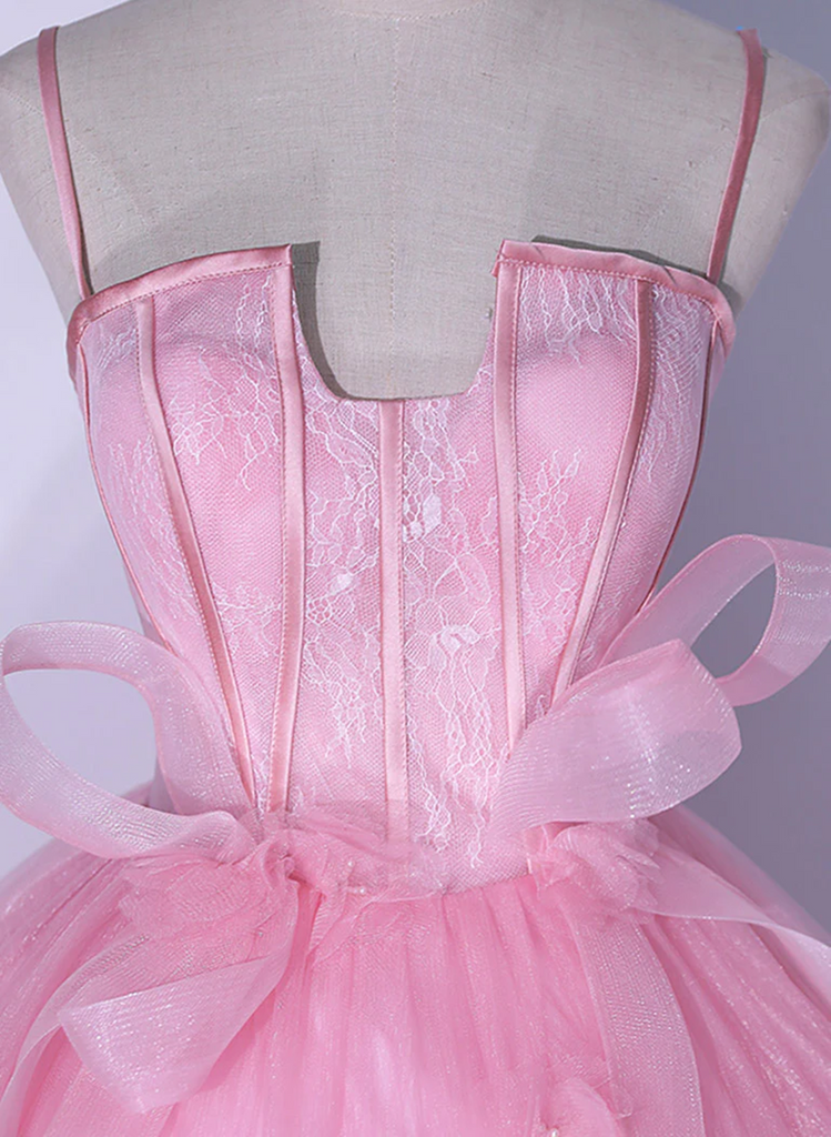 Light Pink Tulle Ball Gown Formal Dress With Flowers, Pink Sweet 16 Gown main image 1