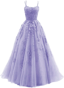 Light Purple Straps Lace-up Long Formal Dress, Light Purple Long Evening Dress Prom Dress
