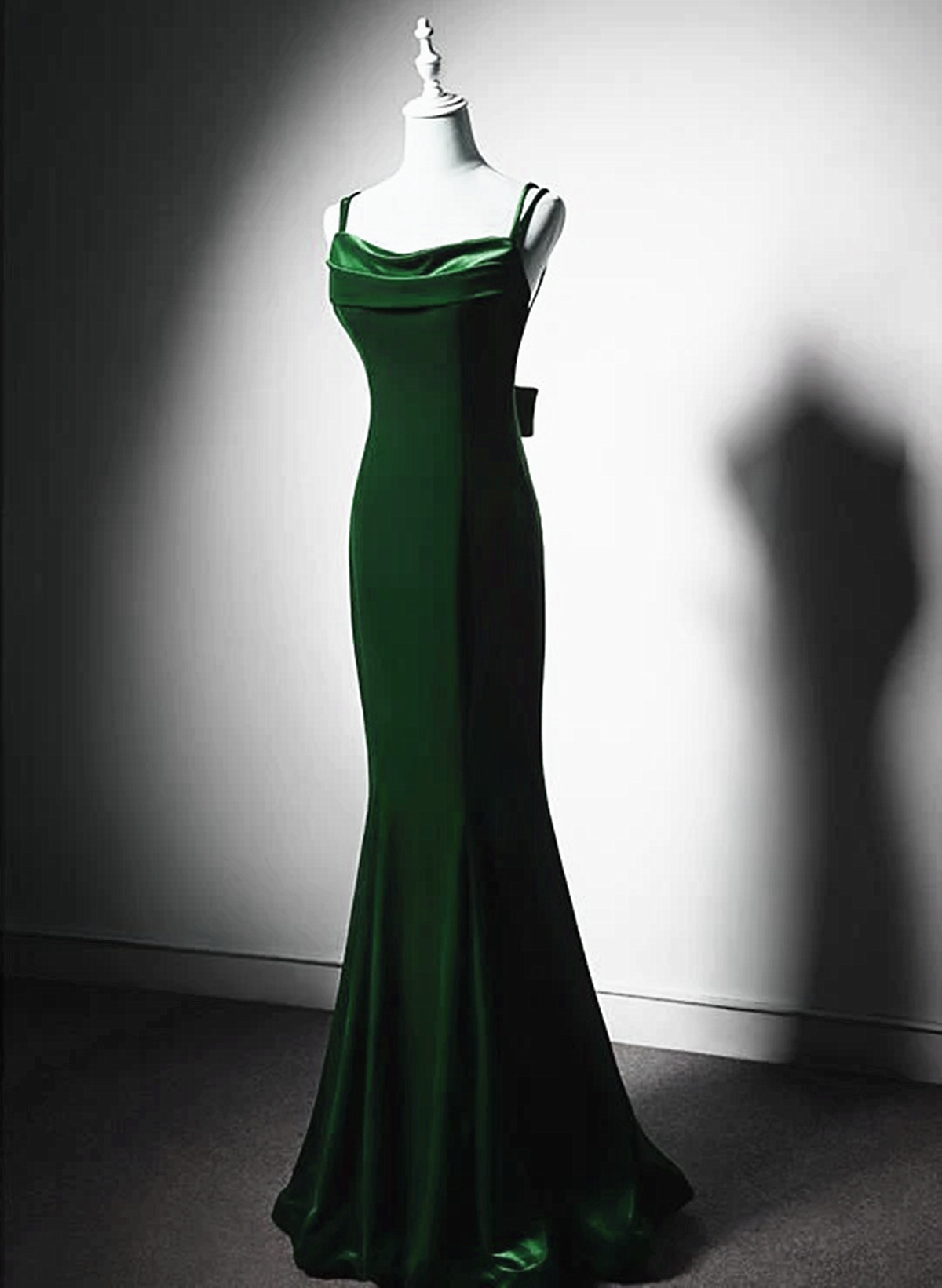 Green Mermaid Long Velvet Party Dress, Green Straps Long Formal Dress Prom Dress