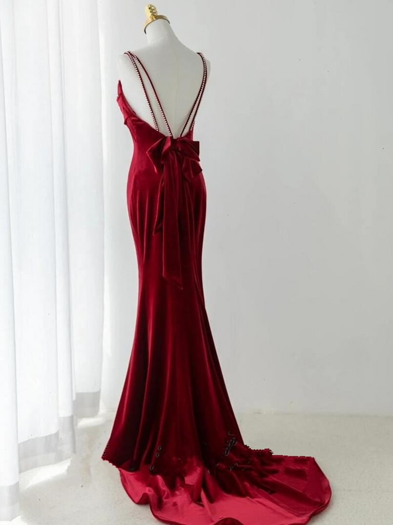12843 Wine Red Tie Waist Dress