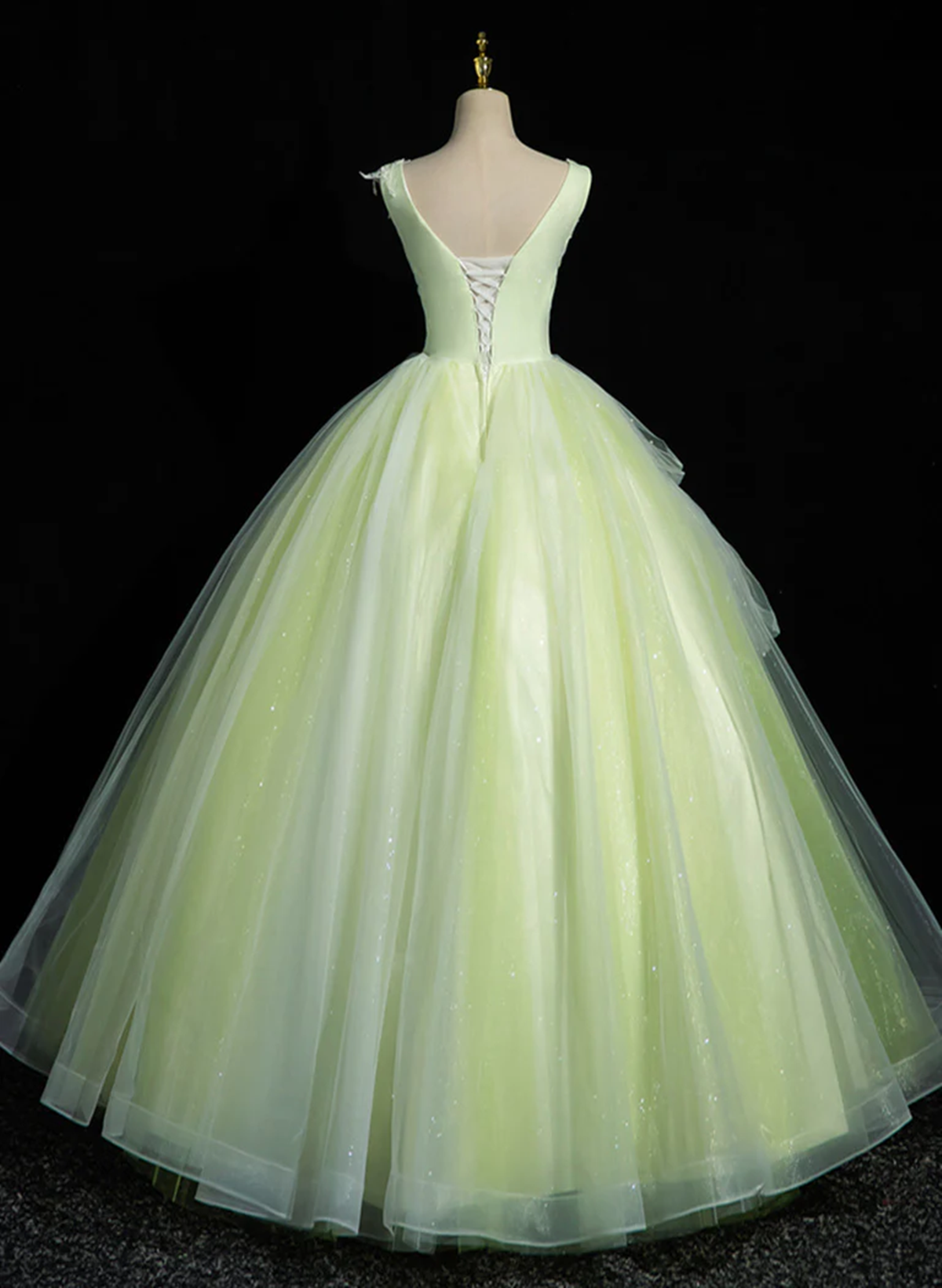 Light Green V-neckline Tulle Sweet 16 Dress, Light Green Long Prom Dress Party Dress