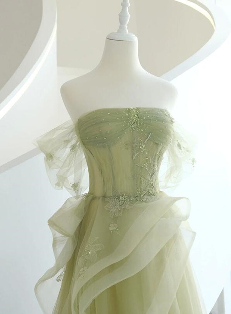 Light Green Sweetheart Off Shoulder Party Dress, A-line Green Evening