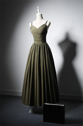 Green Satin Straps Long Wedding Party Dress, Green Long Prom Dress Evening Dress