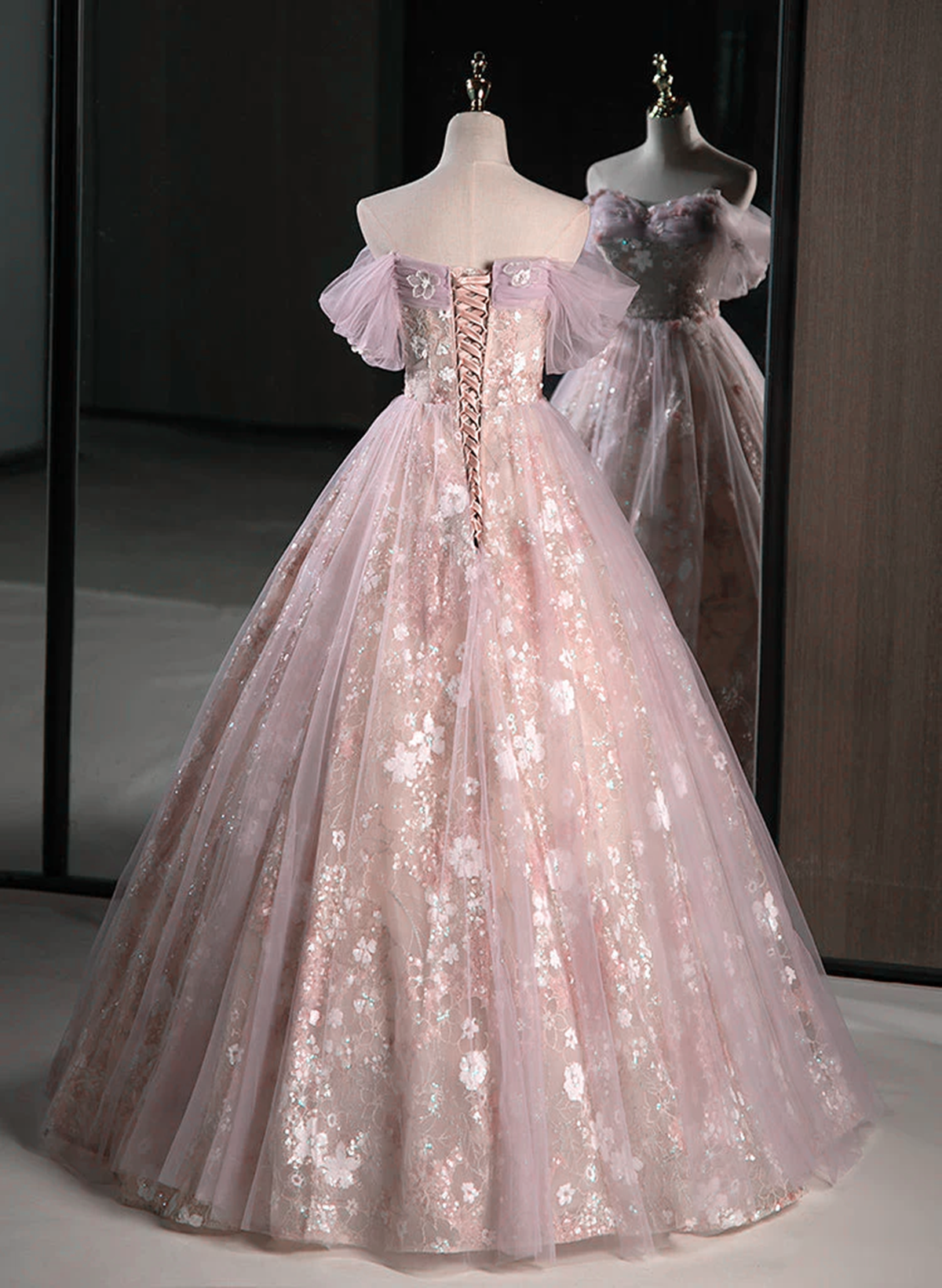 Pink Sweetheart Floral Lace and Tulle Prom Dress, Pink Sweetheart Long Cutedressy Pink Sweetheart Floral Lace and Tulle Prom Dress, Pink Sweetheart Long Cutedressy