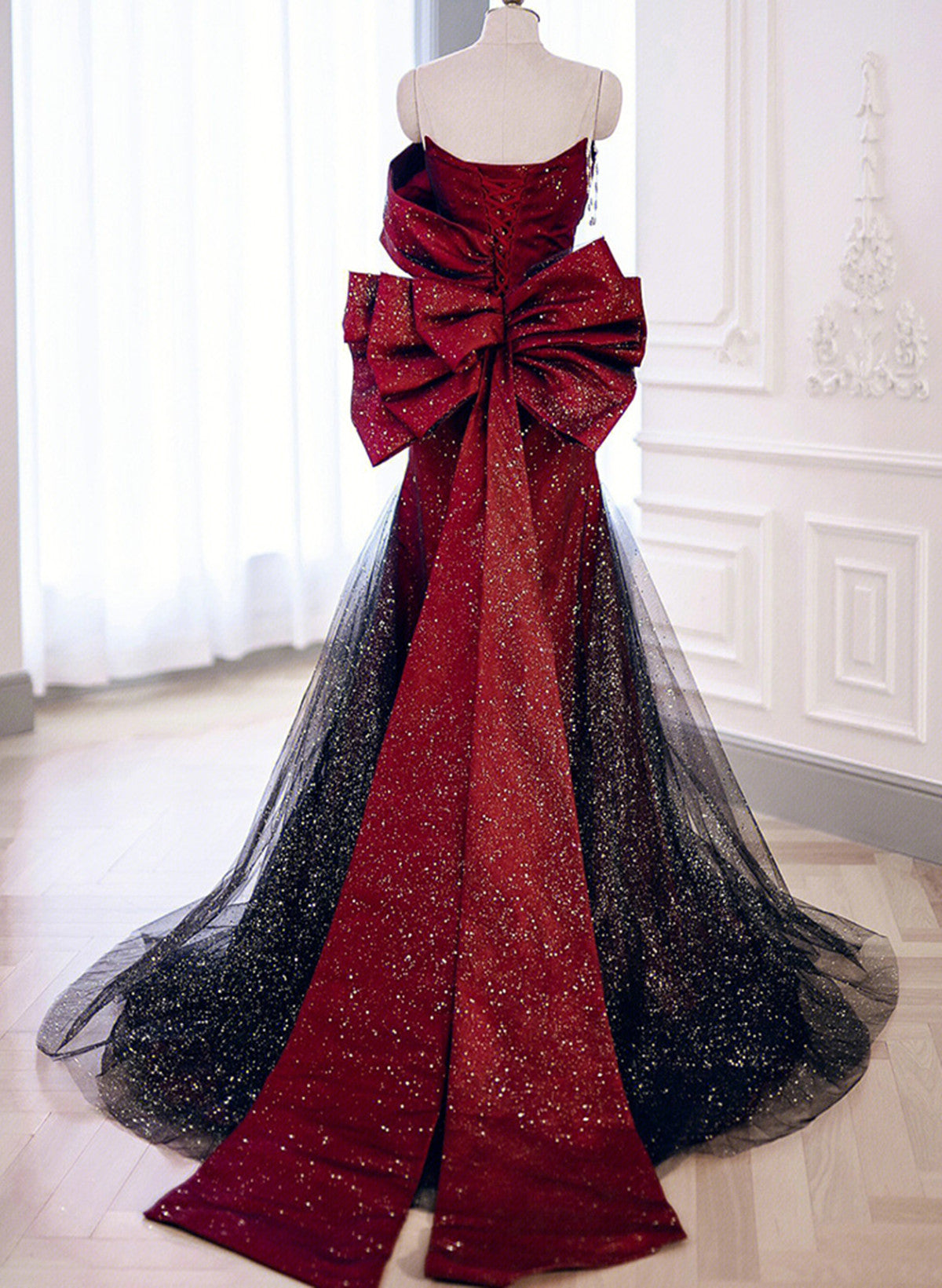Black and Red Sweetheart Mermaid Long Formal Dress, Black and Red Evening Dress