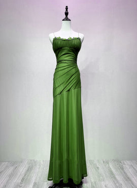 Green Straps Long Evening Dress Prom Dress, Vintage Style Formal Dress