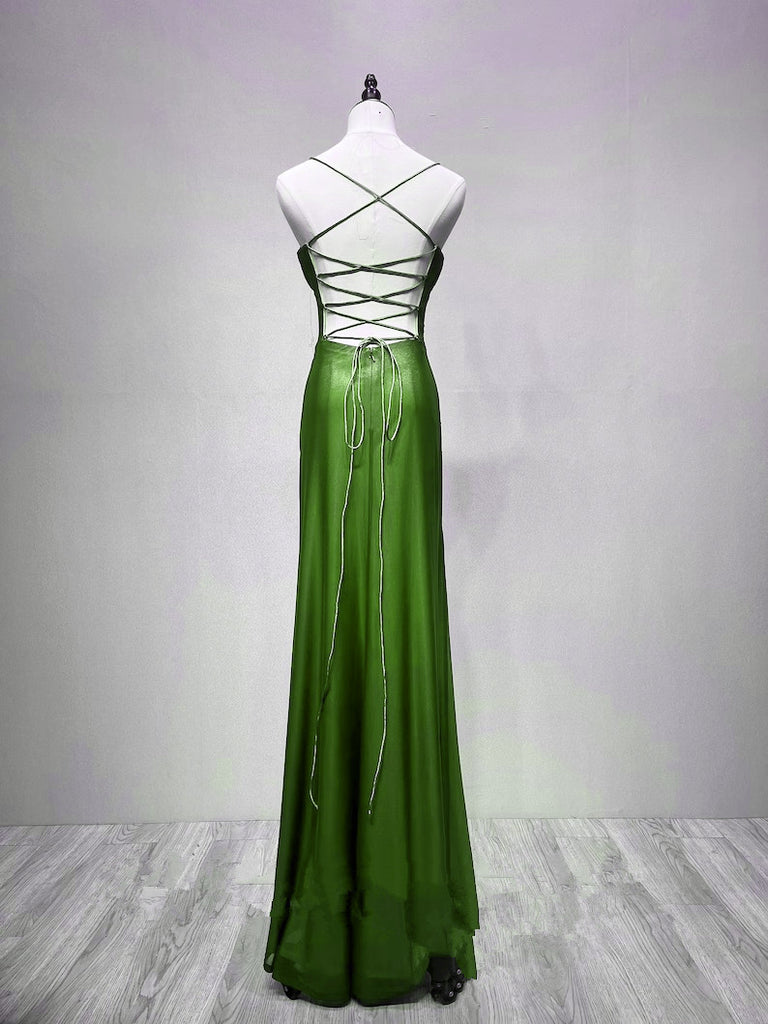 Vintage Green Strapless Satin Party Dress,Formal A Line Prom Evening Dress Y8350 main image 1