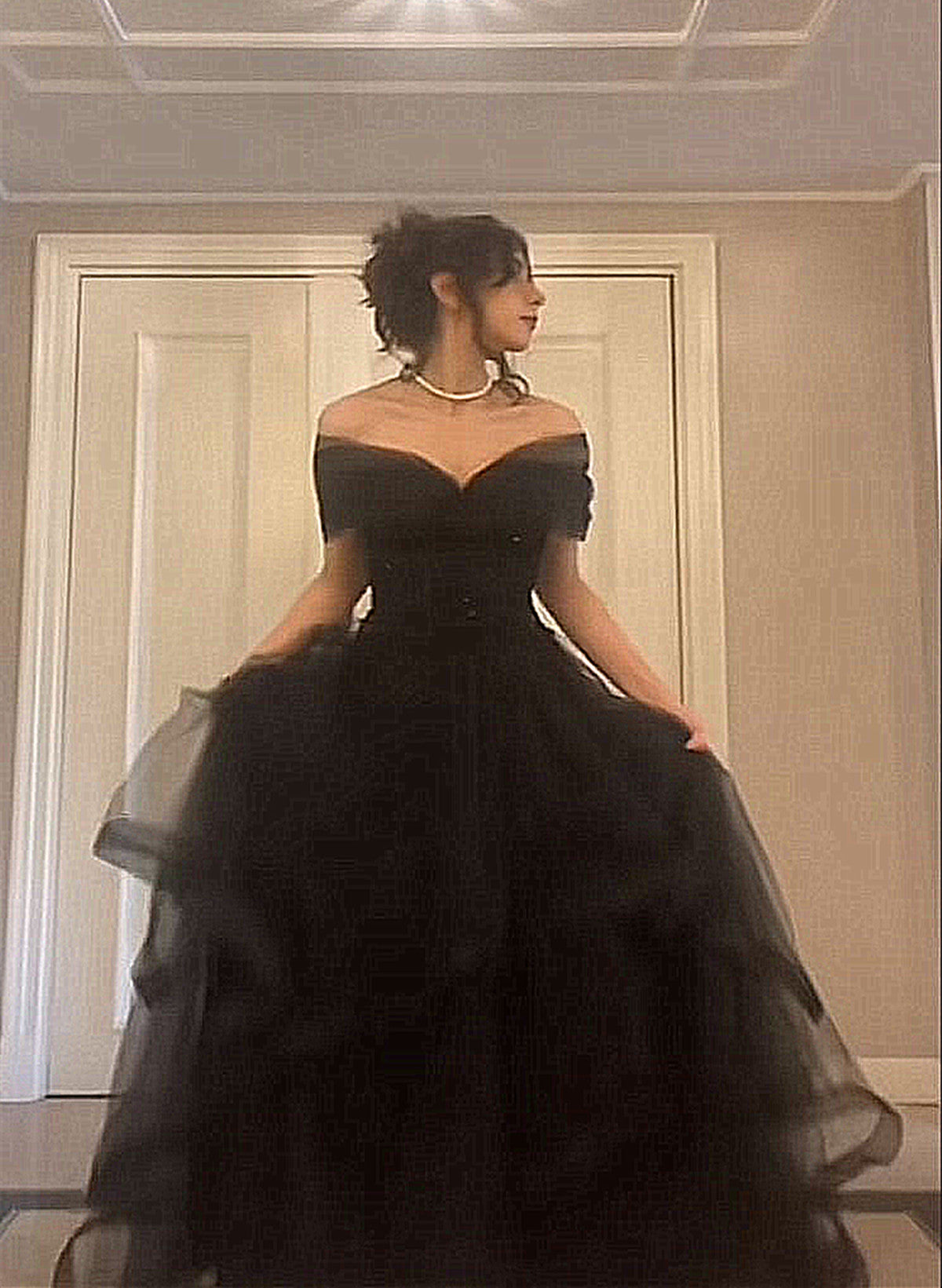 Black Off Shoulder Sweetheart Tulle Prom Dress, Black Tulle A-line Party Dress