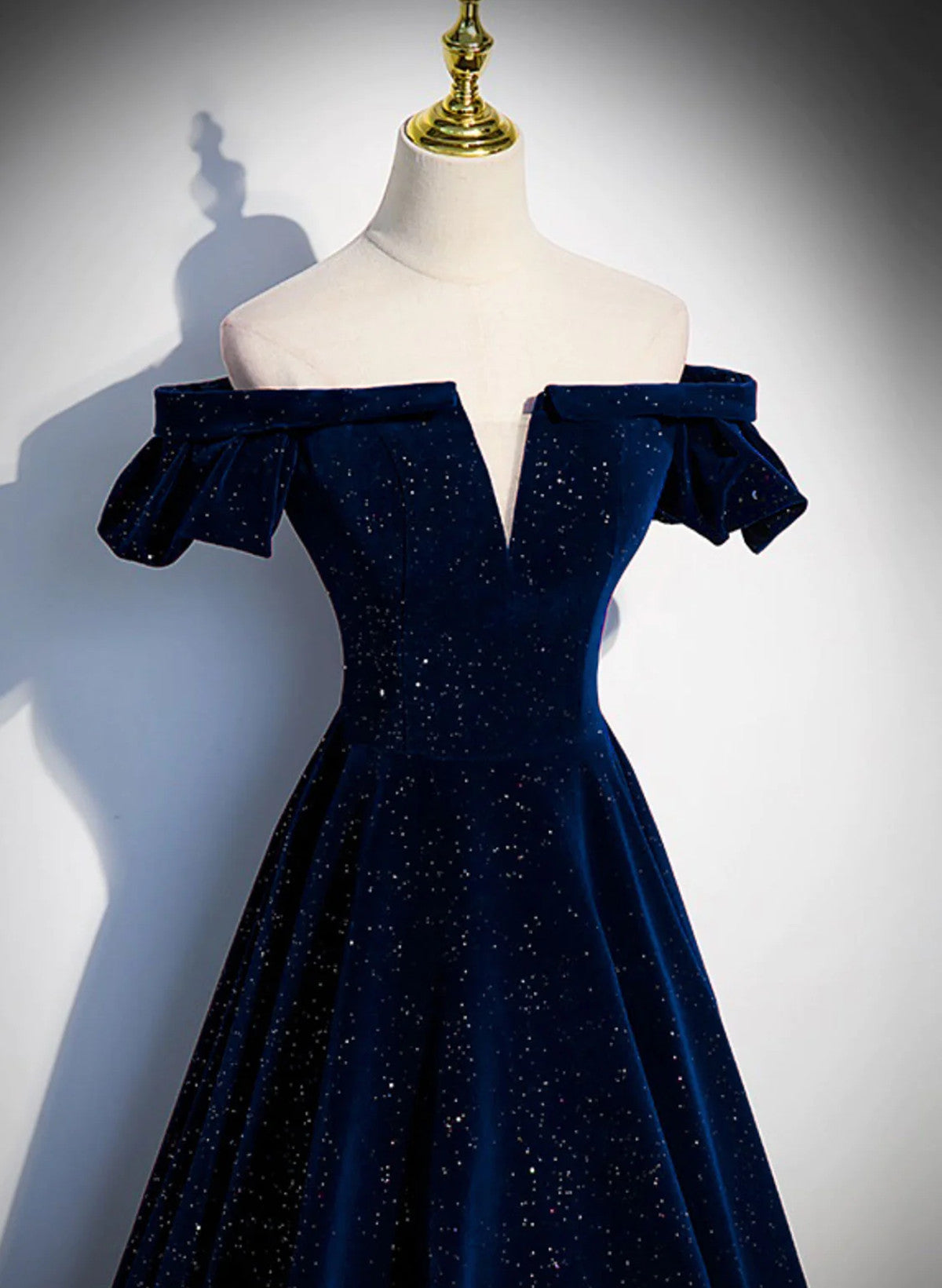 A-line Navy Blue Velvet Long Party Dress Prom Dress, Off Shoulder Navy Cutedressy A-line Navy Blue Velvet Long Party Dress Prom Dress, Off Shoulder Navy Cutedressy