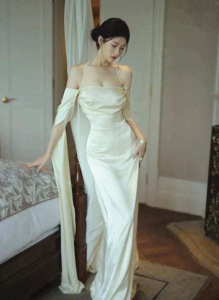 Ivory Satin Long Simple Evening Dress, Ivory Long Prom Dress Party Dre Cutedressy Ivory Satin Long Simple Evening Dress, Ivory Long Prom Dress Party Dre Cutedressy