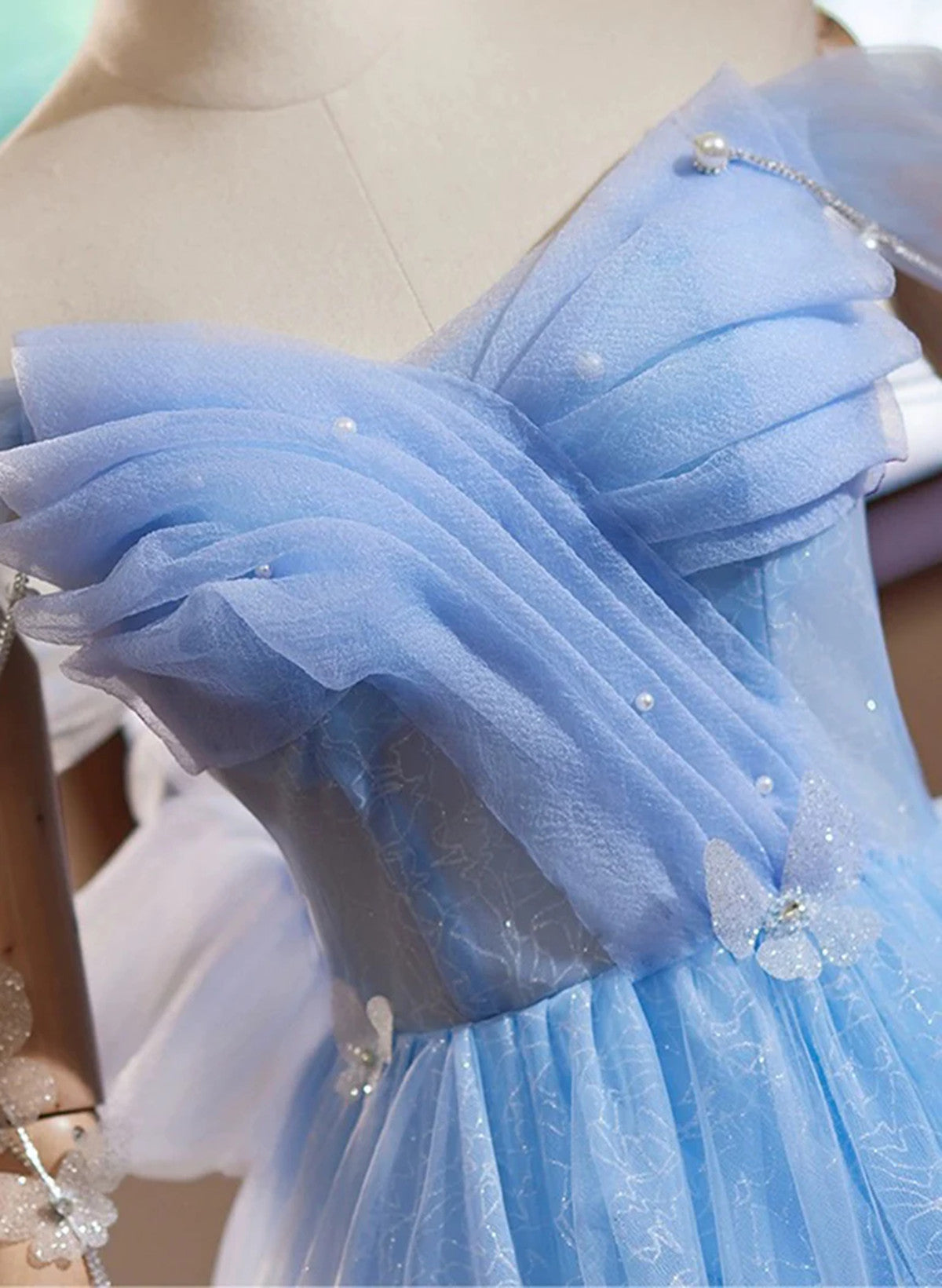 Blue Off Shoulder Tulle Short Homecoming Dress, Blue Sweetheart Prom D Cutedressy Blue Off Shoulder Tulle Short Homecoming Dress, Blue Sweetheart Prom D Cutedressy