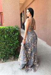 Beautiful Tulle and Lace Straps Floor Length Party Dress, Long Evening Dress