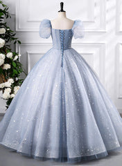Chic Ball Gown Tulle Short Sleeves Sweet 16 Dress, Tulle Prom Dress