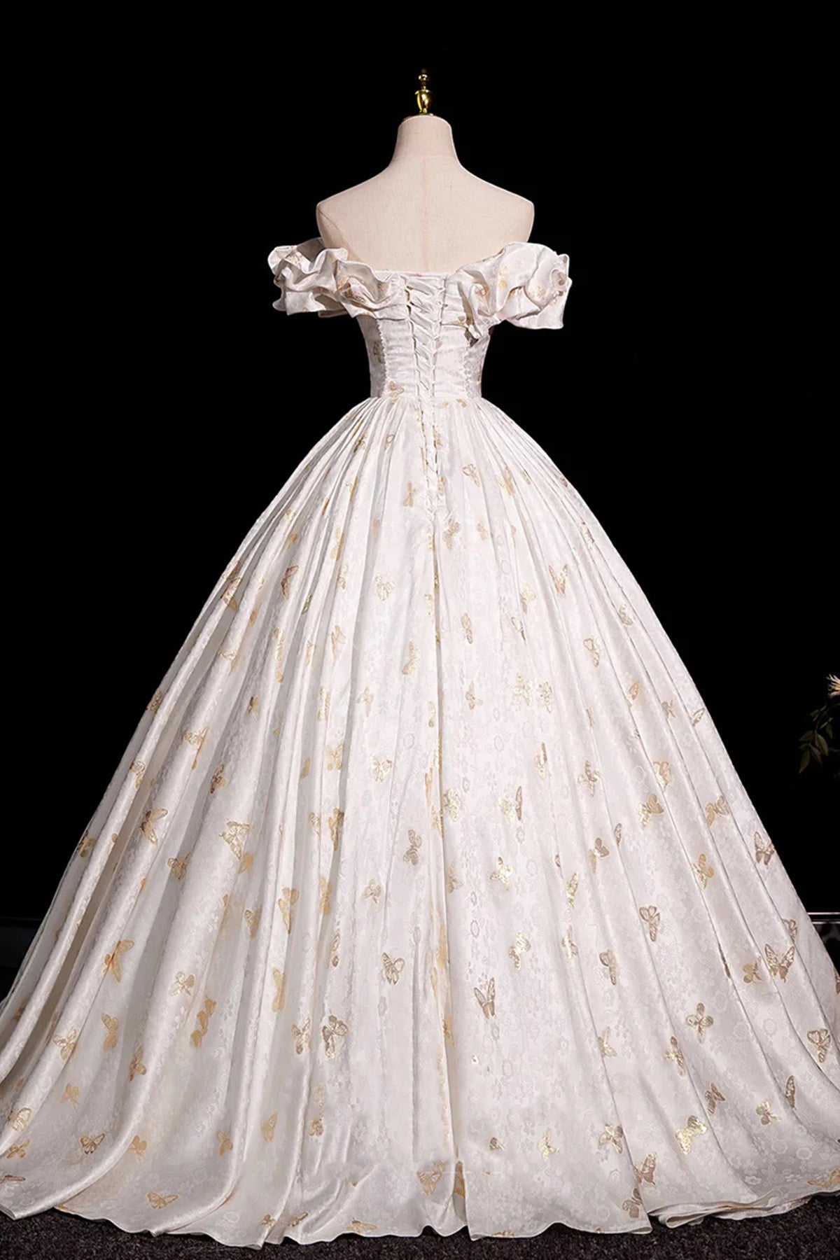 A-line Floral Satin Floor Length Off Shoulder Formal Dress Party Dress, Satin Evening Dress Prom Dress