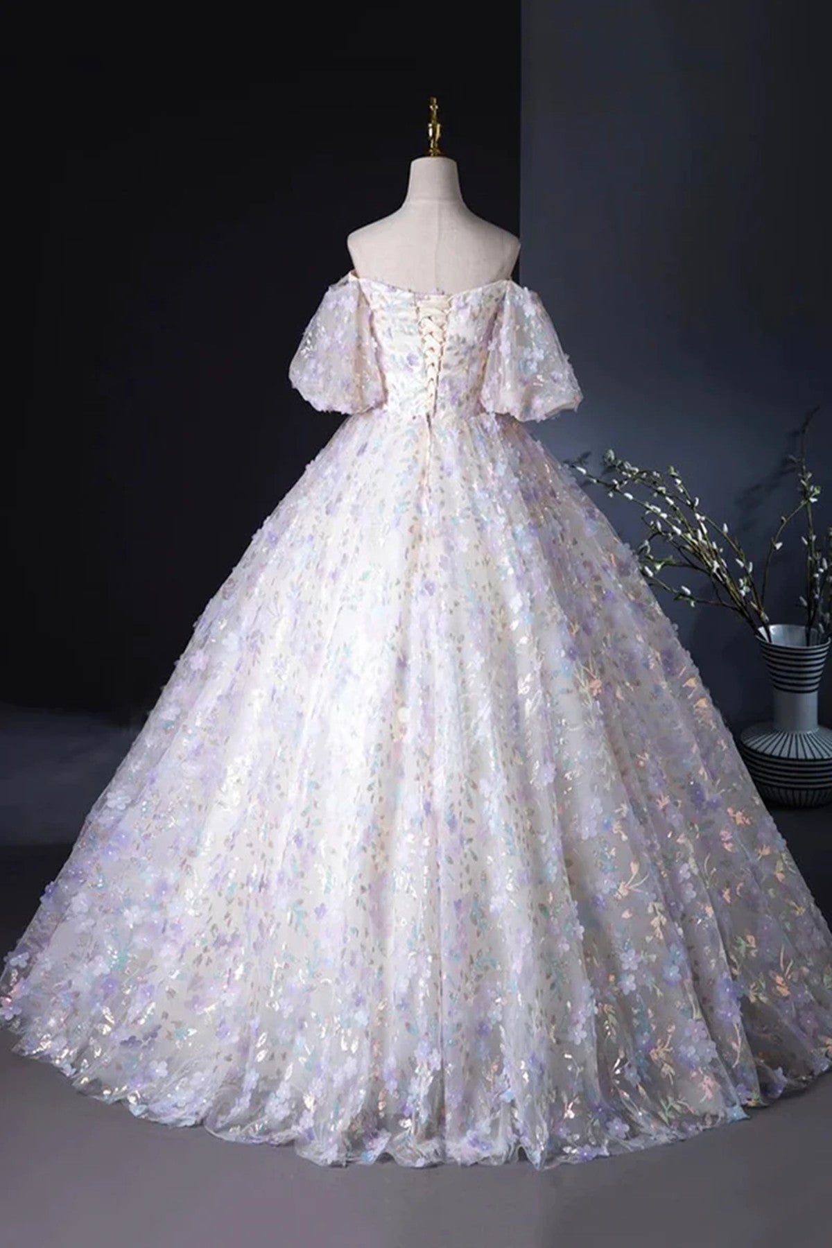 sweetheart off the shoulder long prom dress with lace Simple Sweetheart Off-the-shoulder A-line Prom Dress With Split Long Ballbella