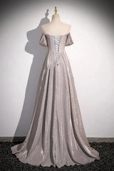 A-line Off Shoulder Long Prom Dress Party Dress, Shiny Ruffle Long Formal Dress