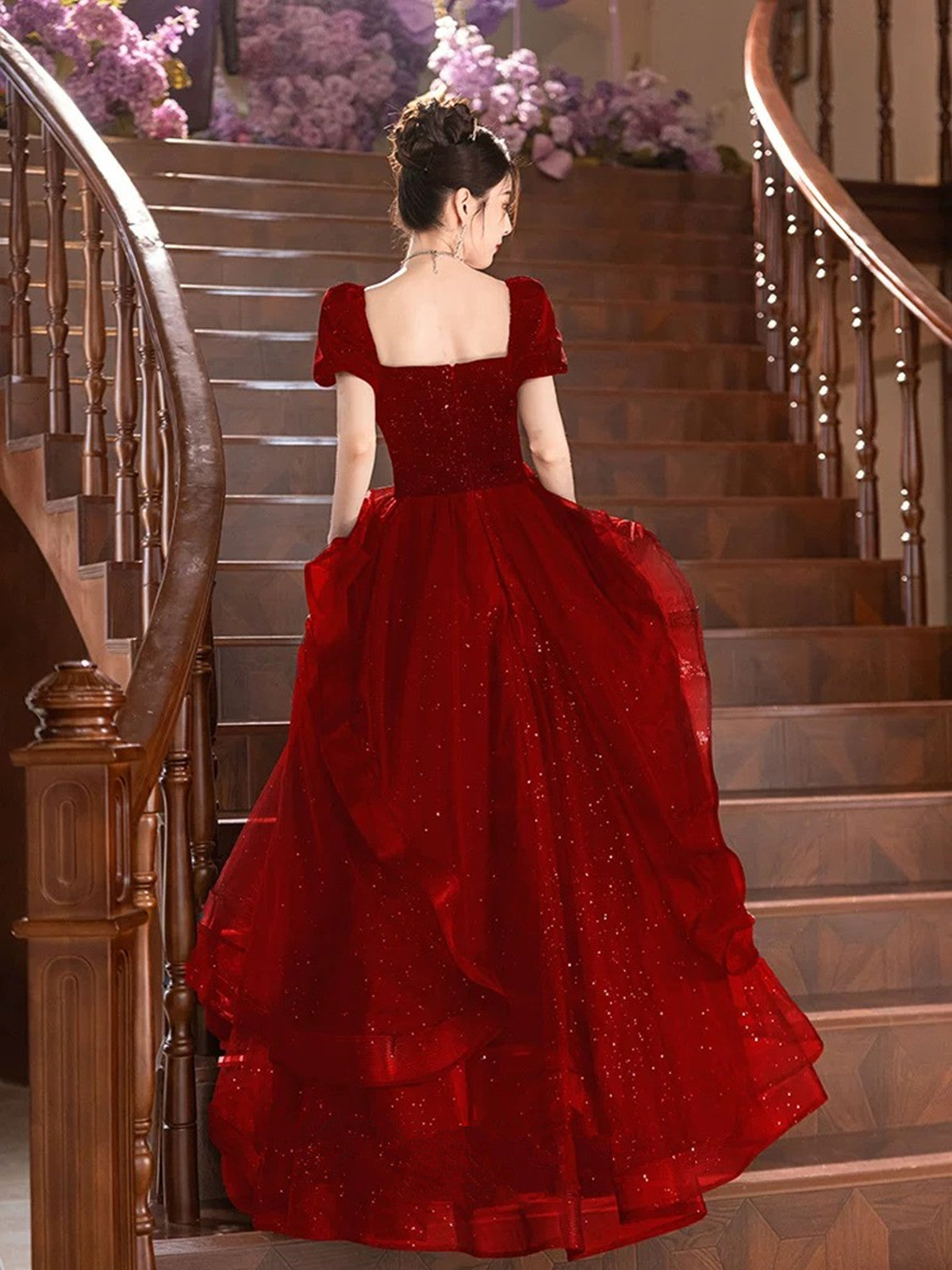 Wine Red Short Sleeves Velvet and Tulle Prom Dress, Wine Red A-line Pa Cutedressy Wine Red Short Sleeves Velvet and Tulle Prom Dress, Wine Red A-line Pa Cutedressy