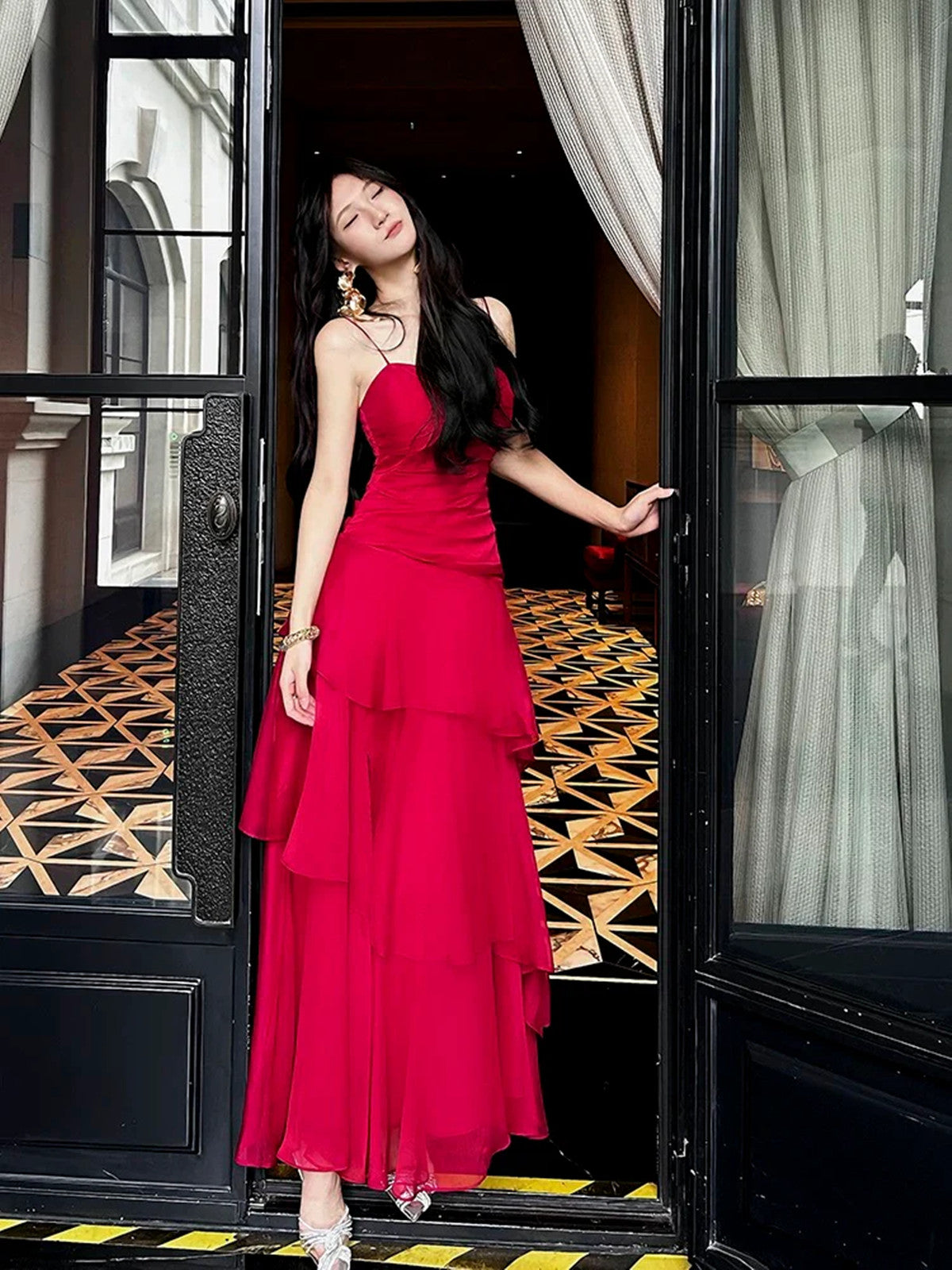 Wine Red Chiffon Sweetheart Sheath Spaghetti Straps Party Dress, Wine Cutedressy Wine Red Chiffon Sweetheart Sheath Spaghetti Straps Party Dress, Wine Cutedressy