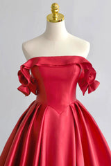 Simple Satin A-line Long Prom Dress, Elegant Off the Shoulder Formal Dress