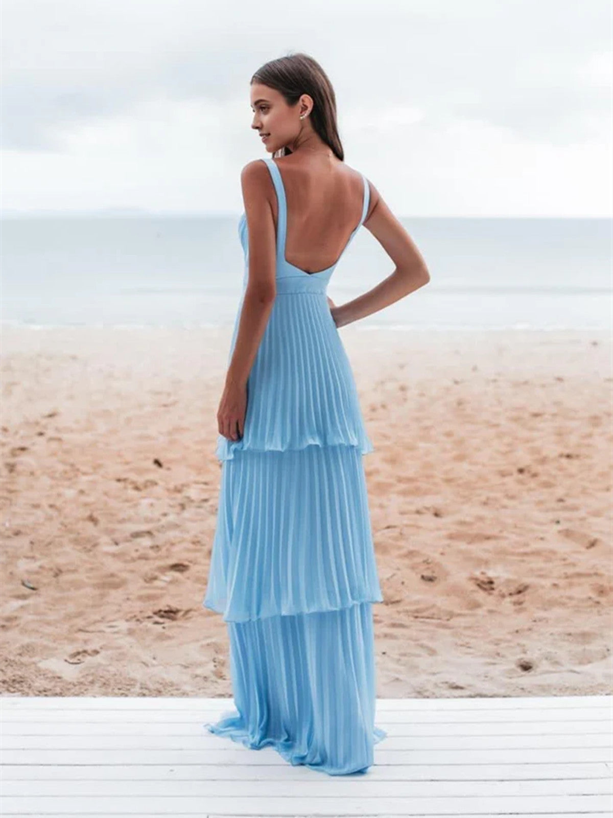Light Blue Straps Chiffon Sweetheart Low Back Pary Dress, Light Blue L Cutedressy Light Blue Straps Chiffon Sweetheart Low Back Pary Dress, Light Blue L Cutedressy