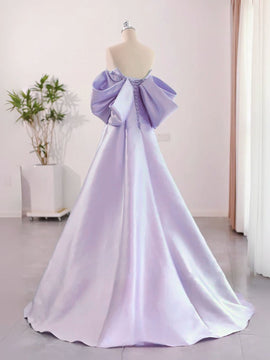 Cute Light Purple Satin A-line Off Shoulder Party Dress, Light Purple Prom Dress