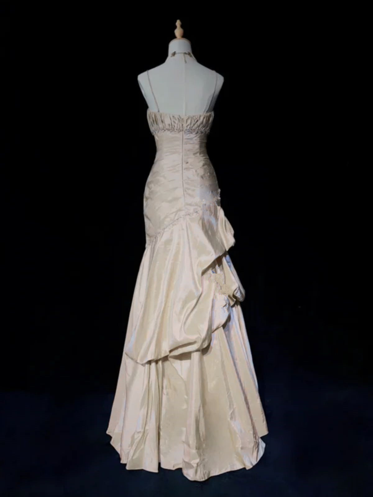 Lovely Taffeta Mermaid Long Beaded Formal Dress, Taffeta Straps Prom Dress