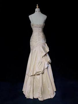 Lovely Taffeta Mermaid Long Beaded Formal Dress, Taffeta Straps Prom Dress