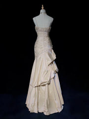 Lovely Taffeta Mermaid Long Beaded Formal Dress, Taffeta Straps Prom Dress