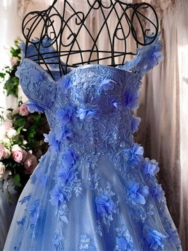 Light Blue Strapless Sweetheart Tulle with Lace Prom Dress, Light Blue Long Formal Dress