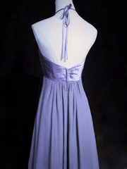 A-line Purple Chiffon and Satin Long Party Dress, A-line Purple Floor Length Prom Dress