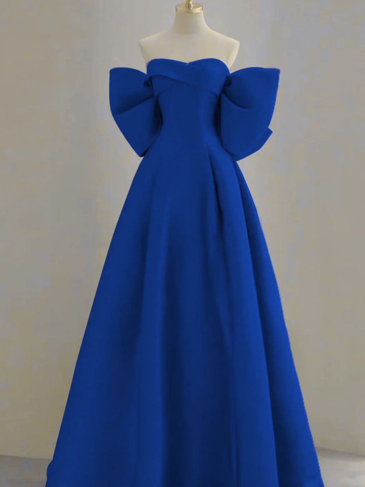 A-line blue Satin Sweetheart Off Shoulder Floor Length Prom Dress, Blue Satin Evening Dress
