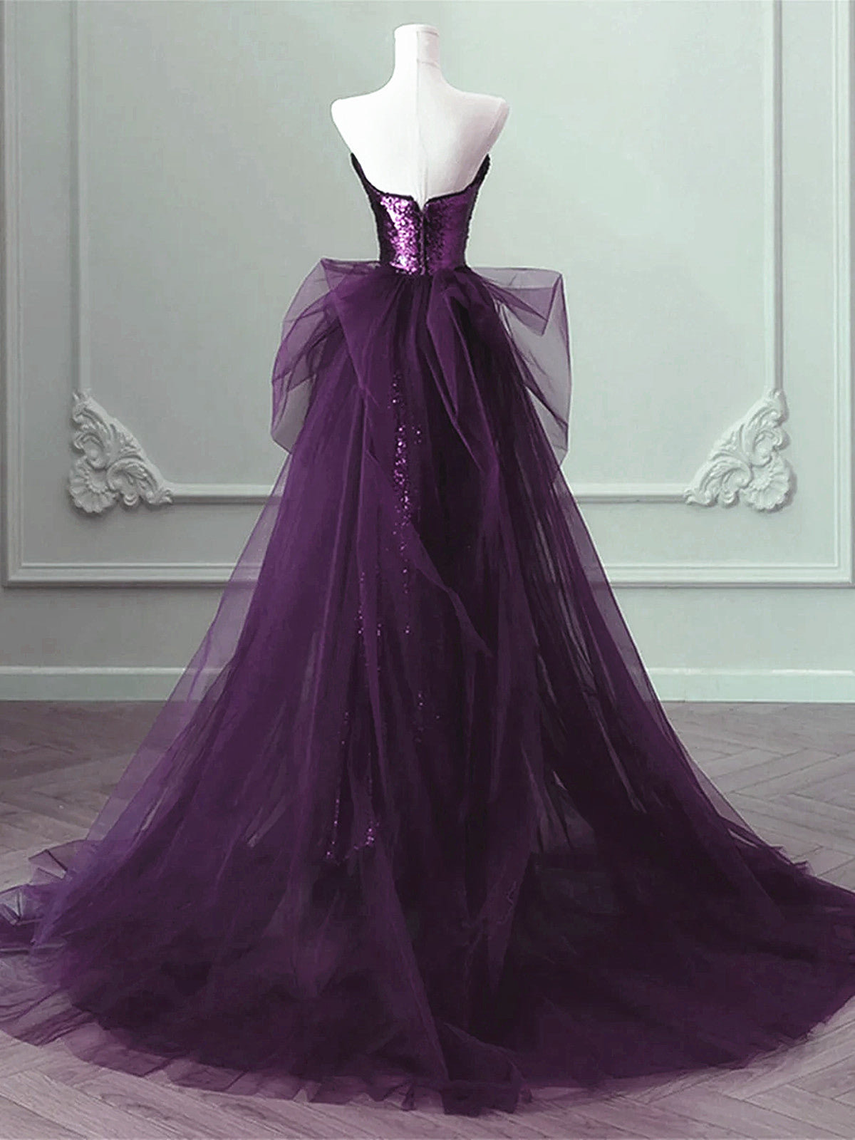 Purple A-line Sequins and Tulle Long Party Dress, Purple Beaded Formal Cutedressy Purple A-line Sequins and Tulle Long Party Dress, Purple Beaded Formal Cutedressy
