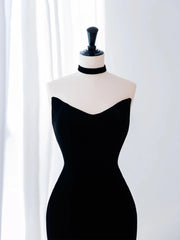 Black Velvet and White Tulle Mermaid Strapless Party Dress, Black Formal Dress Evening Dress