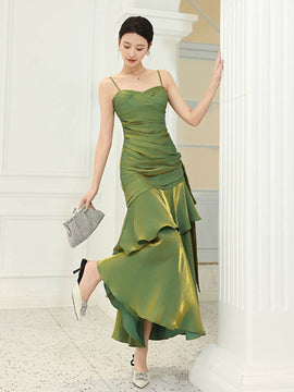 Green Sweetheart Straps Mermaid Party Dress, Green Satin Chic Prom Dress Evening Dress