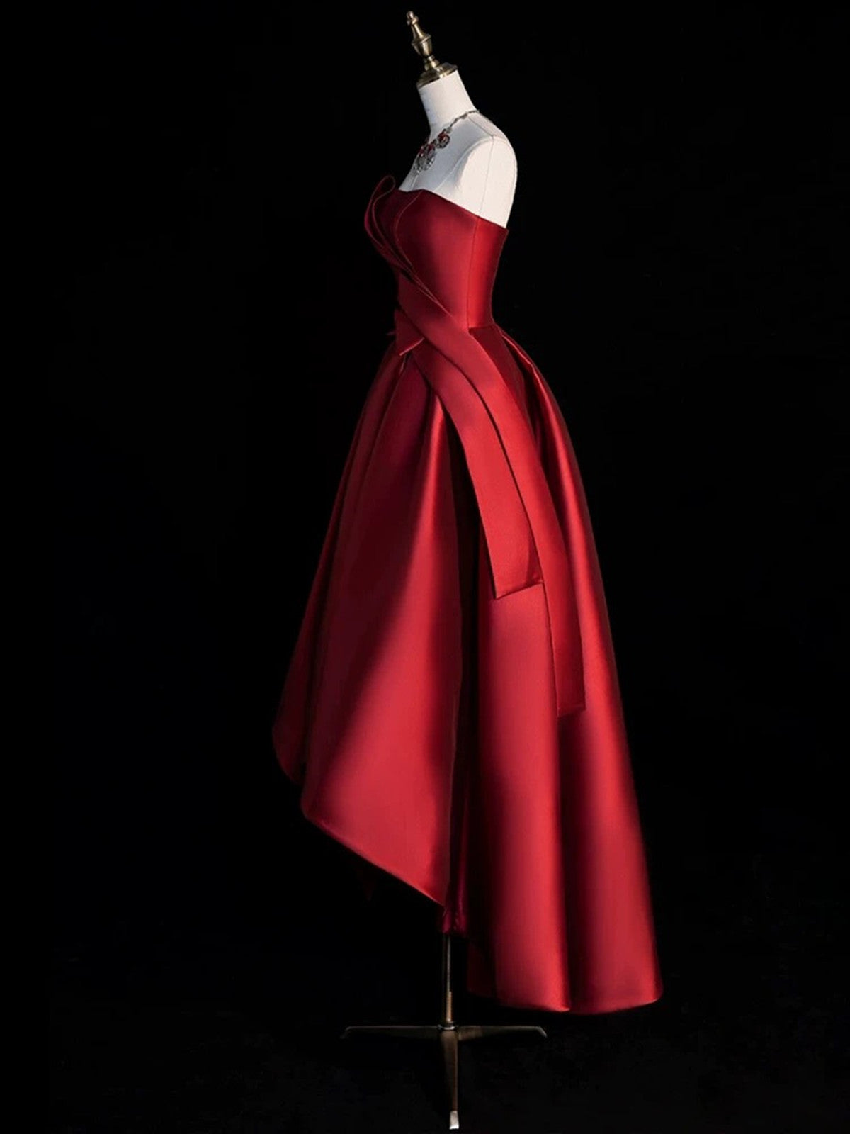 Wine Red Satin High Low Party Dress Homecoming Dress, Wine Red Satin S – Cutedressy