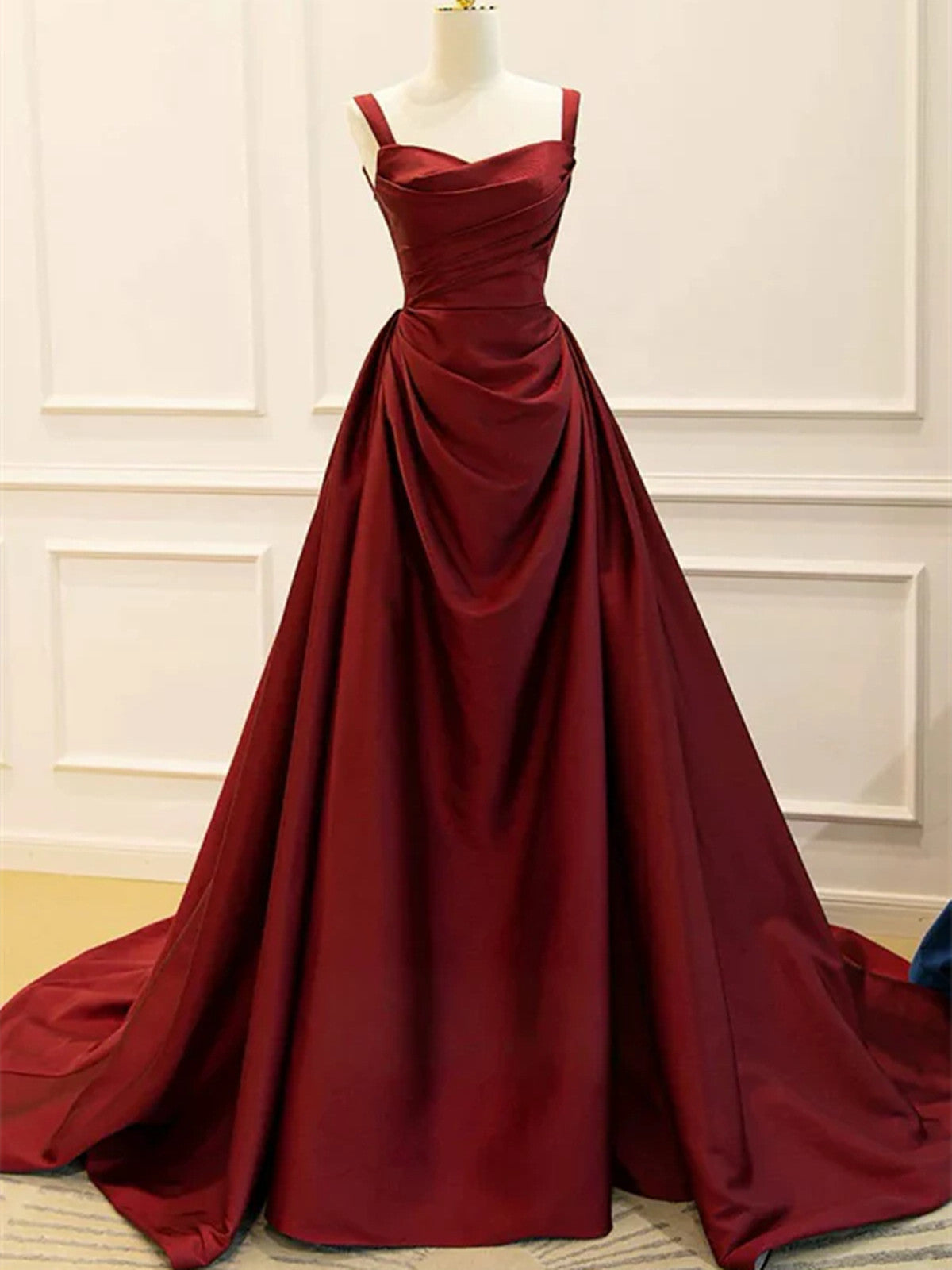 Wine Red Taffeta Straps Party Dress Prom Dress, Wine Red A-line Evening Dress