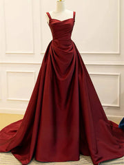 Wine Red Straps A-line Long Formal Dress, Simple Style Wine Red Prom Dress Party Dress