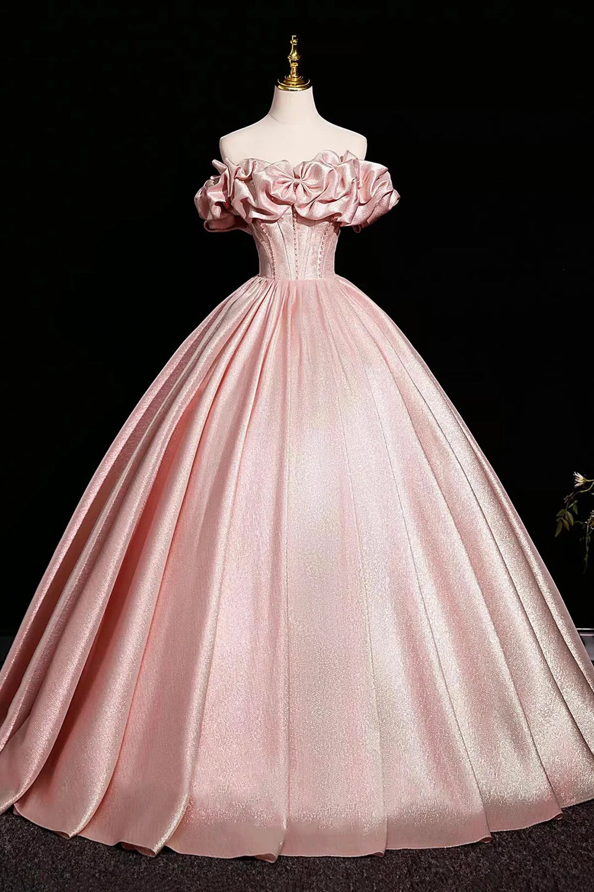 Pink Satin Off Shoulder Long Formal Dress, Pink Beaded A-line Prom Dress Evening Dress