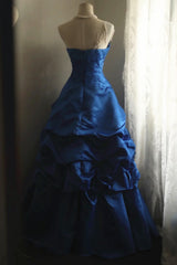 Elegant Blue Strapless Taffeta Prom Dress,Blue Elegant Long Formal Dress Evening Dress