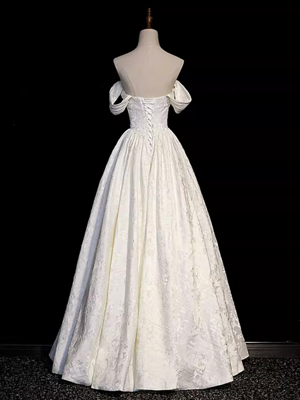 Light Champagne Off Shoulder Sweetheart Prom Dress, Floral A-line Long Evening Dress