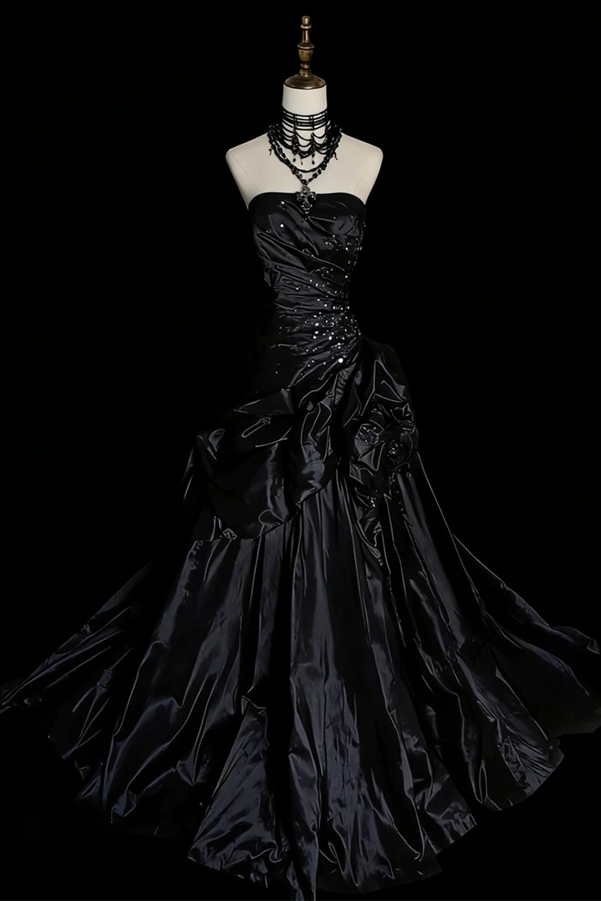 Charming Strapless Ruched Prom Dress with Beads, Ball Gown Long Formal Dress Party Dress