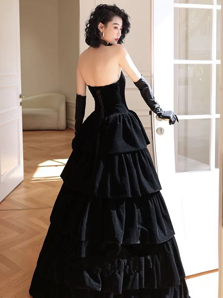 Black A-Line Velvet Long Prom Dress Formal Party Dress main image 1
