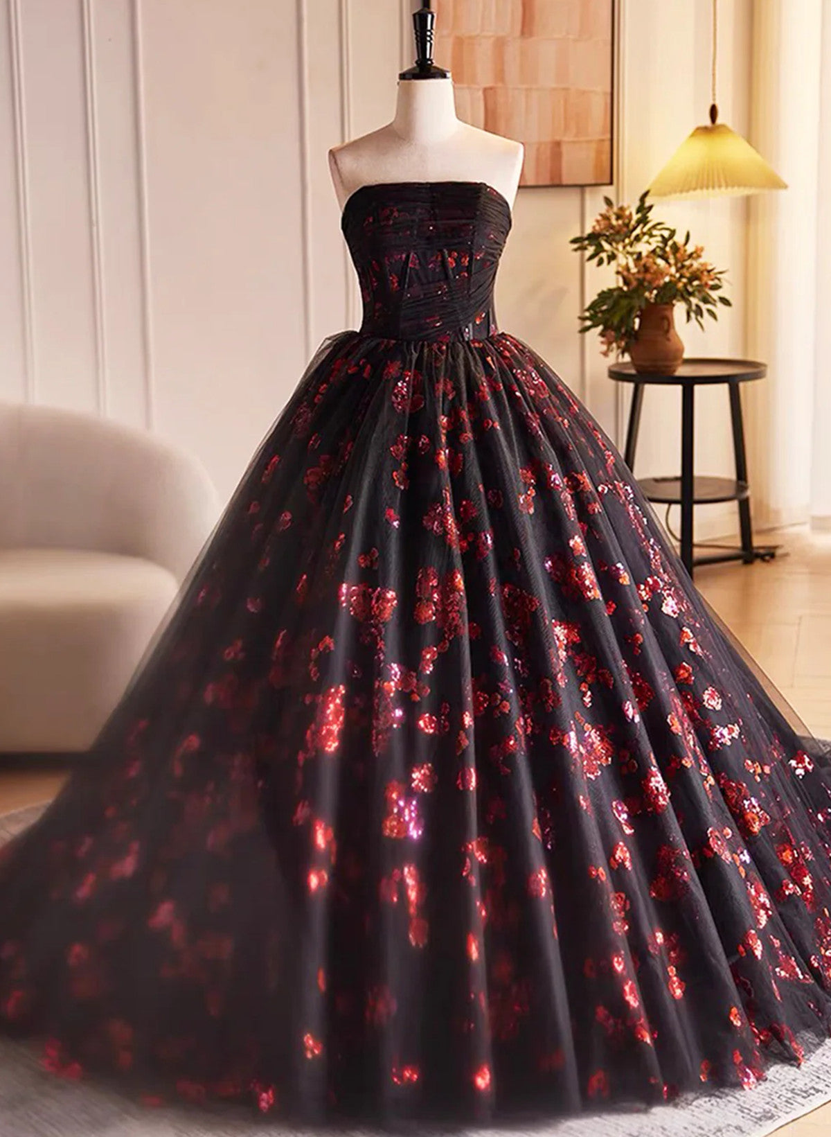 Black and Red Tulle Floral Sweet 16 Dress, Black and Red Party Dress P Cutedressy Black and Red Tulle Floral Sweet 16 Dress, Black and Red Party Dress P Cutedressy