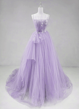 Light Purple Tulle Straps Long Formal Dress Evening Dress, A-line Purple Prom Dress